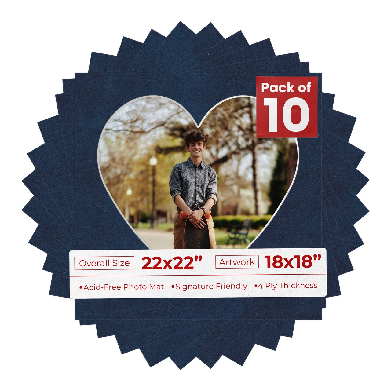 Navy Suede Mat Board for 22x22 Frames - Heart Opening for 18x18 Photos